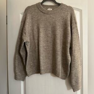 H&M Tan Crew Neck Sweater Soft Knit Minimalist Design